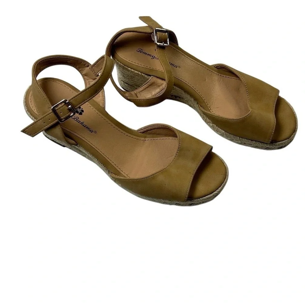 Tommy Bahama Caisy Tan Nubuck Wedge Espadrilles Sandals Size‎ 8.5